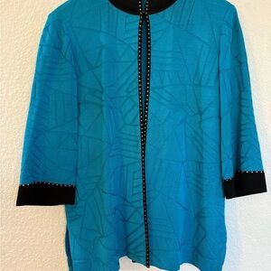 Ming Wang Turquoise Jacket with Black and Silver Accents